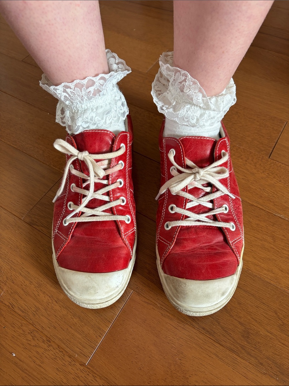 Josef Seibel Leather Red Lace-Up Sneakers with White Soles